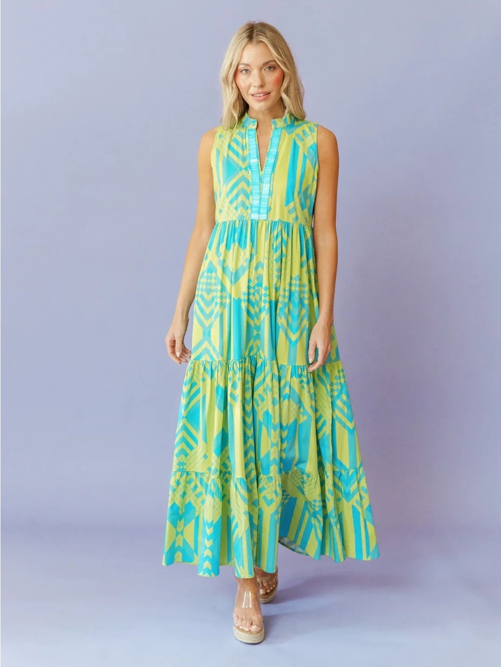 NEW Sheridan French Tessa Maxi Dress - Kiwi Geo Diamond Size XS Tropical